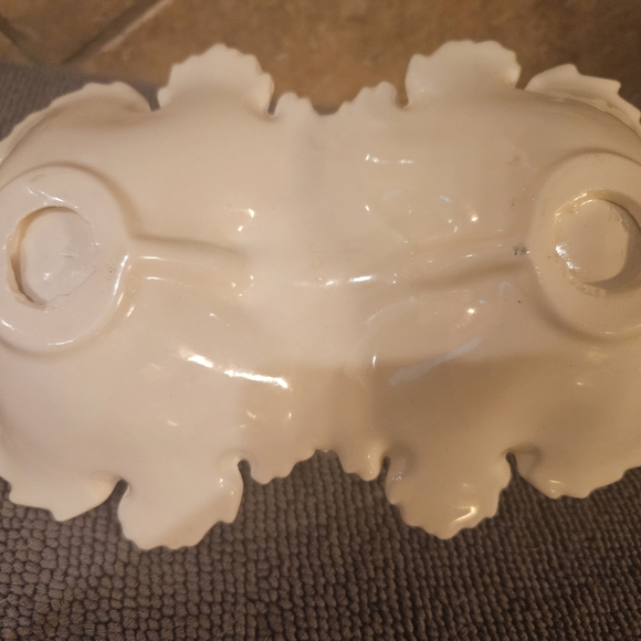 USA Pottery Cream and Gold Edged Two Bowl Ceramic Candy Dish - Picture 8 of 9